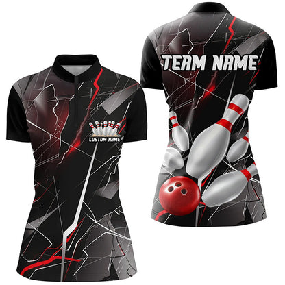 Red Thunder Lightning Custom Bowling Team Shirts For Women, Strike Bowling Jerseys IPHW6466