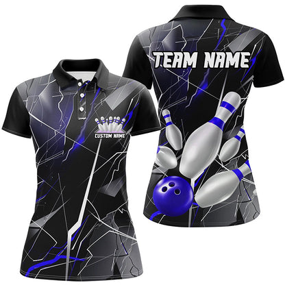 Blue Thunder Lightning Custom Bowling Team Shirts For Women, Strike Bowling Jerseys IPHW6467