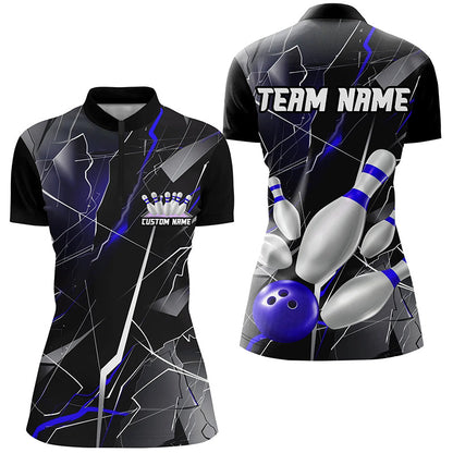 Blue Thunder Lightning Custom Bowling Team Shirts For Women, Strike Bowling Jerseys IPHW6467