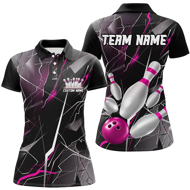 Pink Thunder Lightning Custom Bowling Team Shirts For Women, Strike Bowling Jerseys IPHW6468