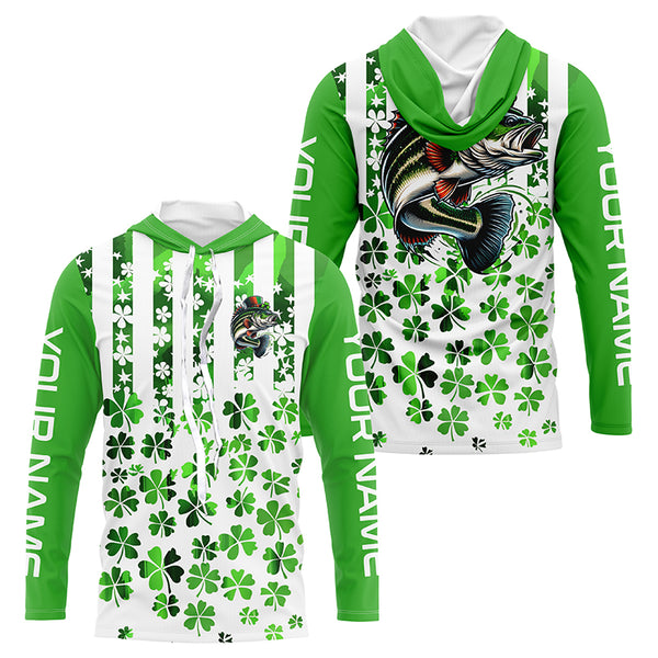 Personalized St Patrick'S Day Bass Long Sleeve Fishing Shirts, Patriotic Bass Fishing Jerseys IPHW5901