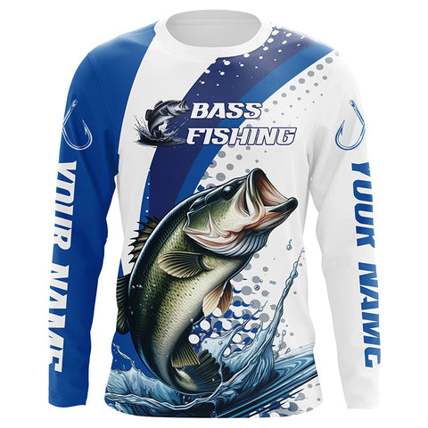 Custom Bass Long Sleeve Fishing Shirts, Bass Fishing Tournament Shirts | Blue IPHW6829