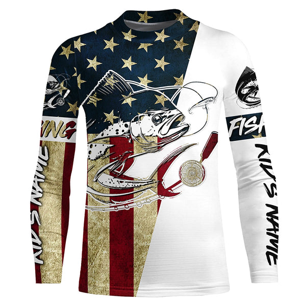 Custom American Flag Mahi Mahi Tattoo Camo Long Sleeve Fishing Shirts, Patriotic Mahimahi Shirt IPHW6131