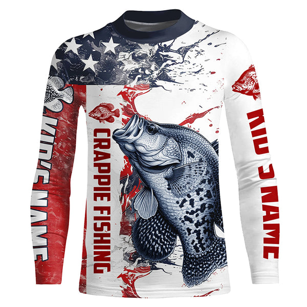 American Flag Water Custom Crappie Long Sleeve Fishing Shirts, Patriotic Crappie Fishing Jerseys IPHW6140