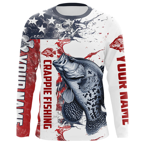 American Flag Water Custom Crappie Long Sleeve Fishing Shirts, Patriotic Crappie Fishing Jerseys IPHW6140