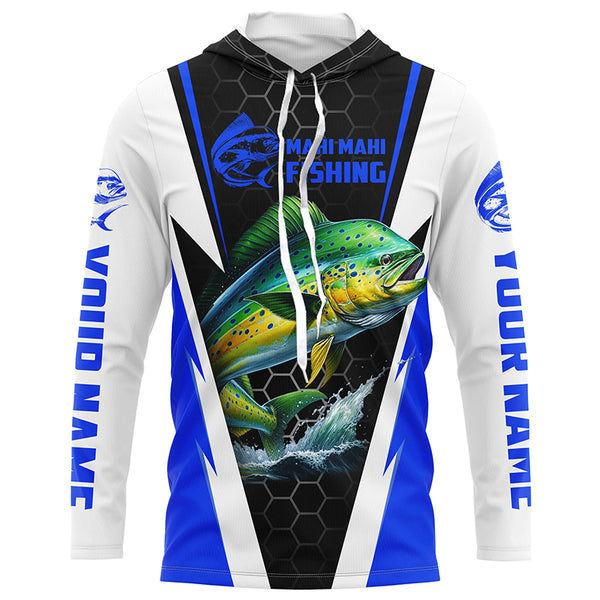 Custom Mahi Mahi Fishing Jerseys, Mahimahi Fishing Long Sleeve Fishing Tournament Shirts | Blue IPHW6168