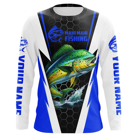 Custom Mahi Mahi Fishing Jerseys, Mahimahi Fishing Long Sleeve Fishing Tournament Shirts | Blue IPHW6168
