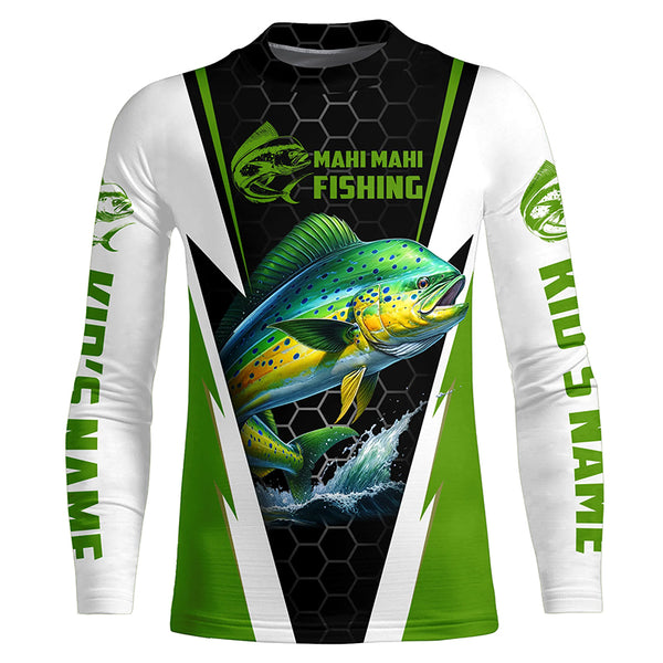 Custom Mahi Mahi Fishing Jerseys, Mahimahi Fishing Long Sleeve Fishing Tournament Shirts | Green IPHW6169