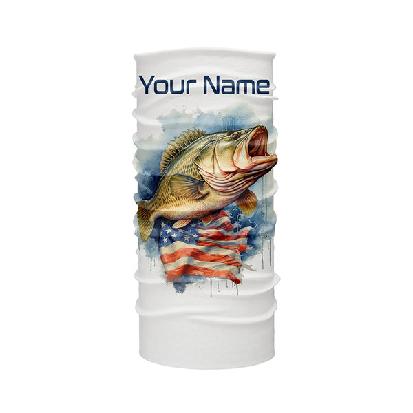 Bass Fishing American Flag Long Sleeve Fishing Shirts, Personalized Patriotic Bass Fishing Jerseys IPHW4696