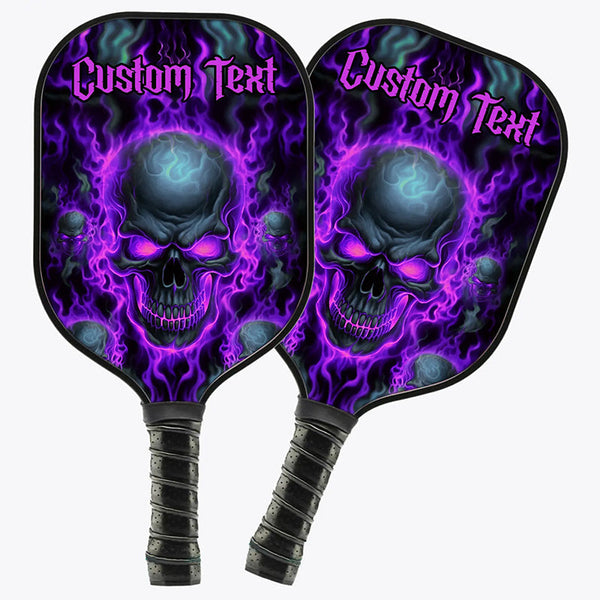 Custom Purple Flame Skull Halloween Pickleball Paddles, Skull Pickleball Racket, Halloween Pickleball Gifts IPHW7217