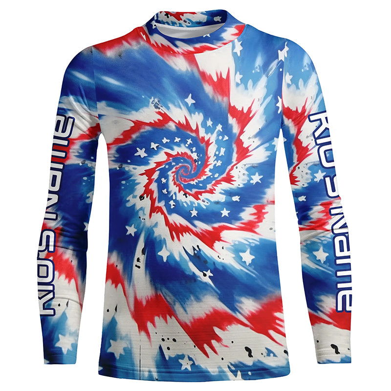 American Flag Tie Dye Custom Long Sleeve Performance Fishing Shirts, Patriotic Fishing Jerseys IPHW4726 Long Sleeves UPF / 5XL