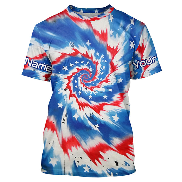 American Flag Tie Dye Custom Long Sleeve Performance Fishing Shirts, Patriotic Fishing Jerseys IPHW4726