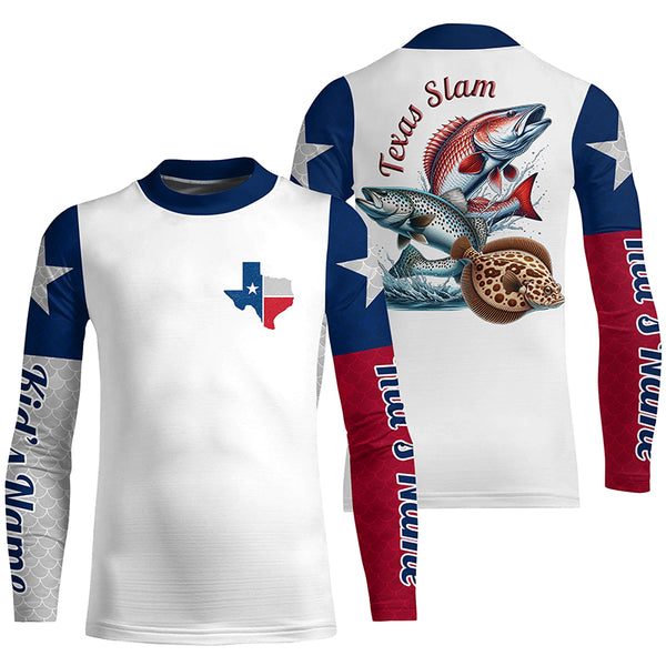 Custom Texas Flag Fishing Shirts, Texas Slam Redfish, Trout, Fllounder Long Sleeve Shirts IPHW6228