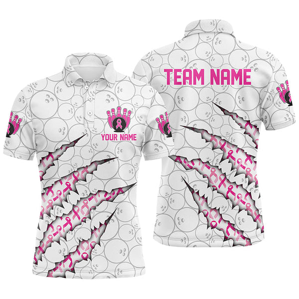 Custom Breast Cancer Pink Ribbon Bowling Shirts For Men, Breast Cancer Awareness Team Jersey IPHW7046