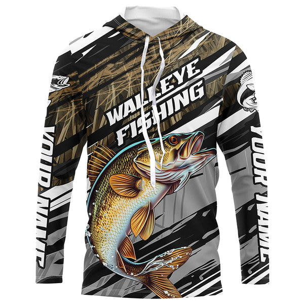 Walleye Fishing Camo Long Sleeve Fishing Shirts, Custom Walleye Tournament Fishing Jerseys IPHW5947