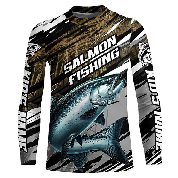 Chinook Salmon Fishing Camo Long Sleeve Fishing Shirts, Custom King Salmon Fishing Jerseys IPHW5949