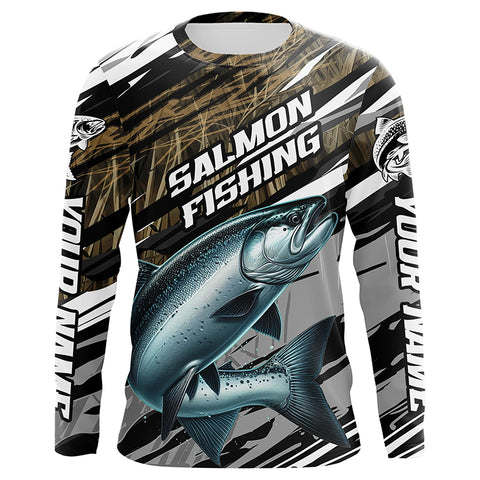 Chinook Salmon Fishing Camo Long Sleeve Fishing Shirts, Custom King Salmon Fishing Jerseys IPHW5949