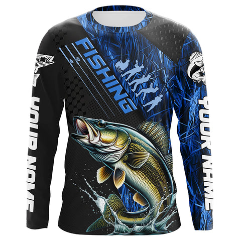 Custom Walleye Fishing Long Sleeve Tournament Shirts, Walleye Fisherman Jerseys | Blue Camo IPHW6247