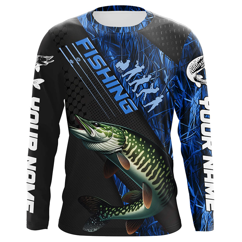 Custom Musky Fishing Long Sleeve Tournament Shirts, Musky Fisherman Jerseys | Blue Camo IPHW6249