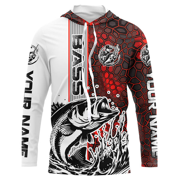 Pesonalized Largemouth Bass Fishing Jerseys, Bass Long Sleeve Tournament Fishing Shirts | Red Camo IPHW5830