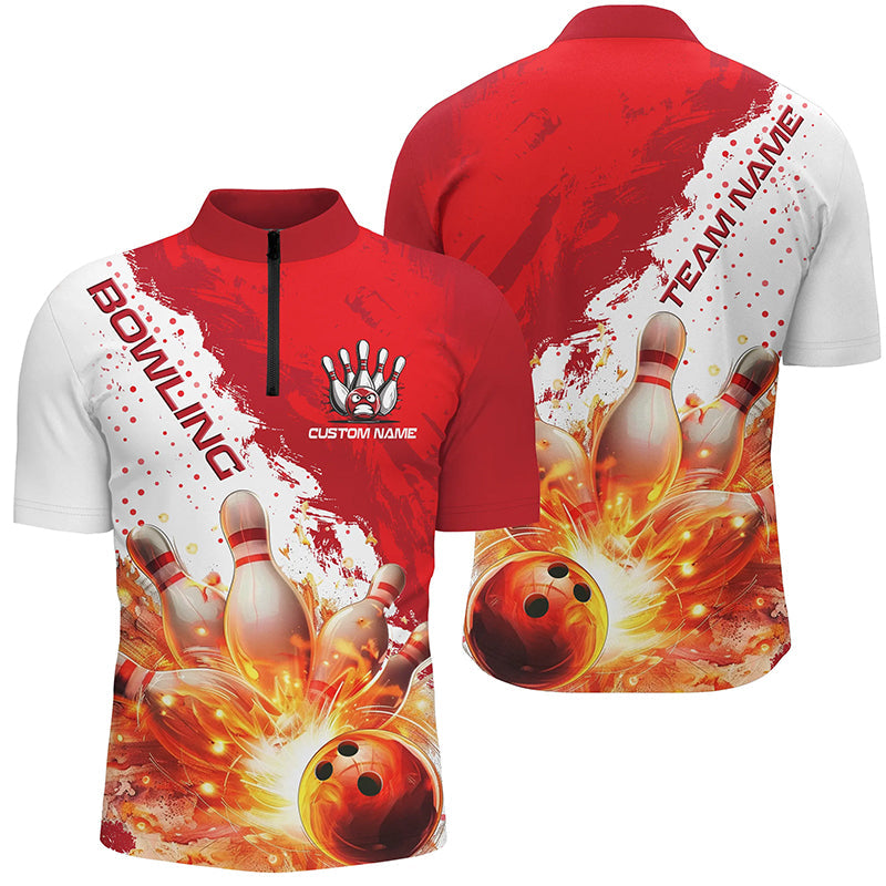 Red Flame Strike Bowling Custom Team Shirts For Men And Women, Bowlers Outfit Bowling Team Jersey IPHW6254