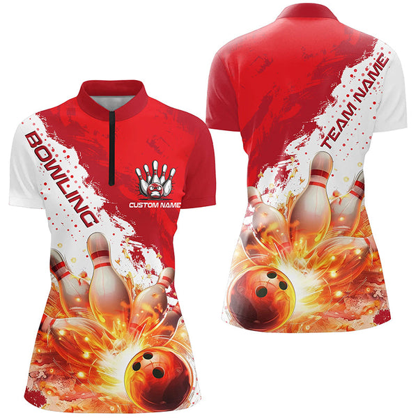 Red Flame Strike Bowling Custom Team Shirts For Women, Bowlers Outfit Bowling Team Jersey IPHW6254
