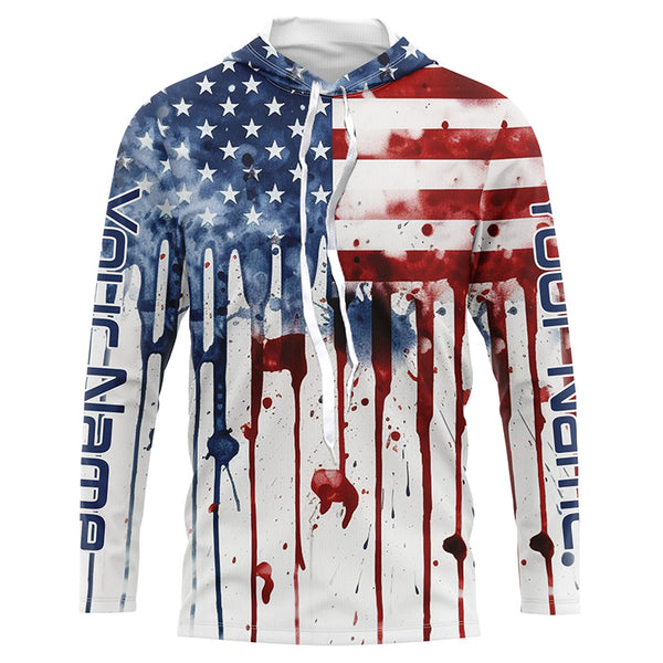 Custom American Flag Long Sleeve Performance Fishing Shirts, Patriotic 4Th Of July Fishing Jerseys IPHW4896