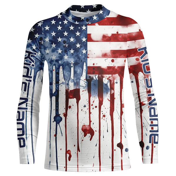 Custom American Flag Long Sleeve Performance Fishing Shirts, Patriotic 4Th Of July Fishing Jerseys IPHW4896