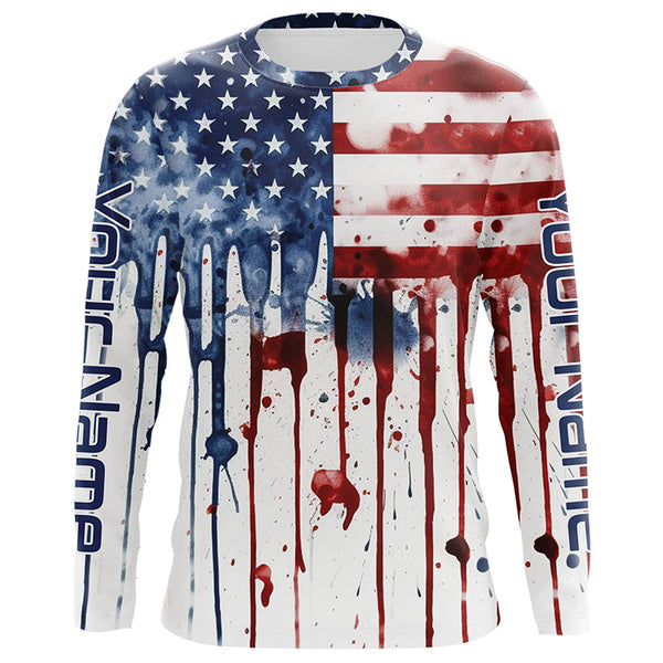 Custom American Flag Long Sleeve Performance Fishing Shirts, Patriotic 4Th Of July Fishing Jerseys IPHW4896