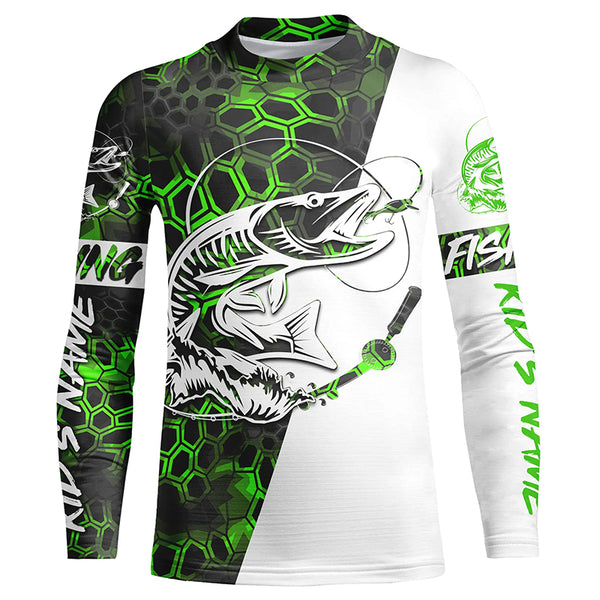 Musky Fishing Custom Long Sleeve Performance Fishing Shirts, Muskie Fishing Jerseys |  Green Camo IPHW4913