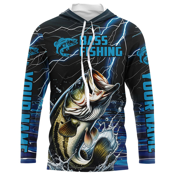 Blue Thunder Lightning Custom Bass Long Sleeve Tournament Fishing Shirts, Bass Fishing Jerseys IPHW5995