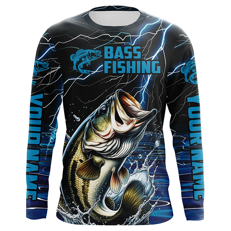 Blue Thunder Lightning Custom Bass Long Sleeve Tournament Fishing Shirts, Bass Fishing Jerseys IPHW5995