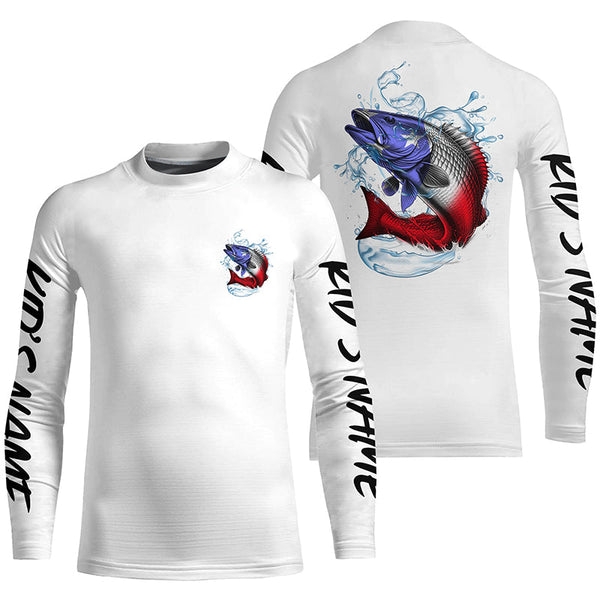 Personalized American Flag Redfish Fishing Shirts, Patriotic Redfish Long Sleeve Fishing Shirts IPHW6272