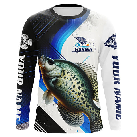 Custom Crappie Fishing Jerseys, Crappie Long Sleeve Tournament Fishing Shirts | Blue IPHW6285