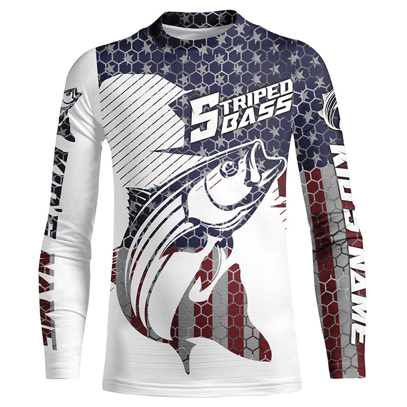 Striped Bass American Flag Custom Fishing Shirts, Patriotic Striper Fi –  Myfihu