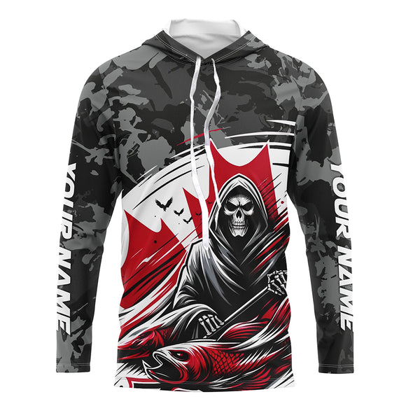 Canadian Fish Reaper Gray Camo Custom Long Sleeve Fishing Shirts Fishing Gifts For Men And Women IPHW5549