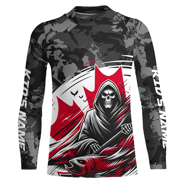 Canadian Fish Reaper Gray Camo Custom Long Sleeve Fishing Shirts Fishing Gifts For Men And Women IPHW5549