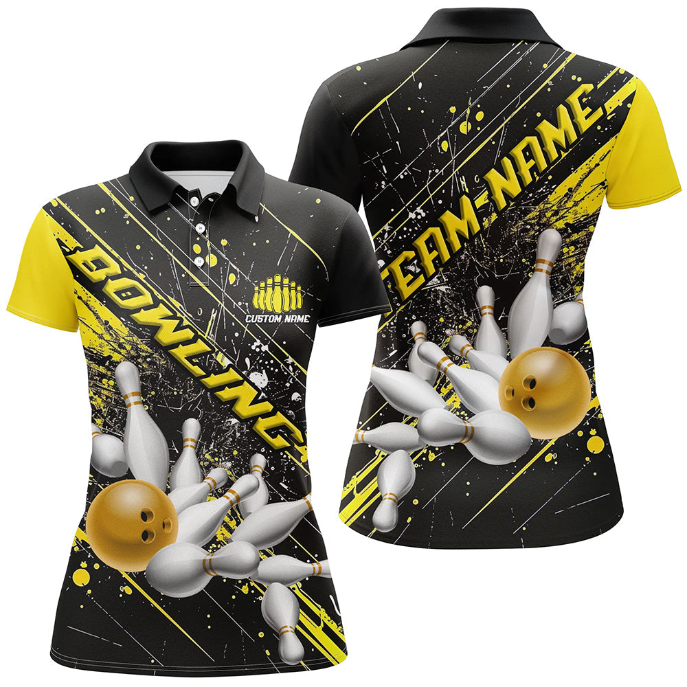 Gold Strike Bowling Custom Team Shirts For Women, Bowling League Outfits For Bowlers IPHW6335
