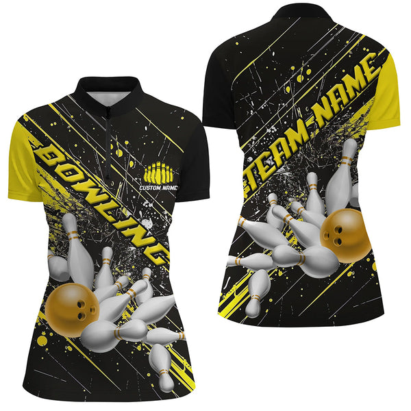 Gold Strike Bowling Custom Team Shirts For Women, Bowling League Outfits For Bowlers IPHW6335