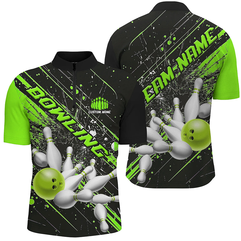 Green Strike Bowling Custom Team Shirts For Men And Women, Bowling League Outfits For Bowlers IPHW6336