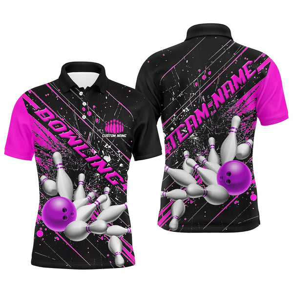 Pink Purple Strike Bowling Custom Team Shirts For Men And Women, Bowling League Outfits For Bowler IPHW6337