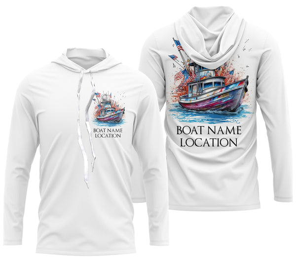Custom Boat Fishing Long Sleeve American Fishing Shirts, Patriotic Fishing Boat Name Shirt IPHW4780