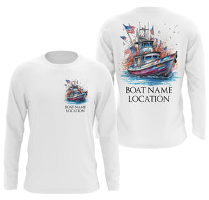 Custom Boat Fishing Long Sleeve American Fishing Shirts, Patriotic