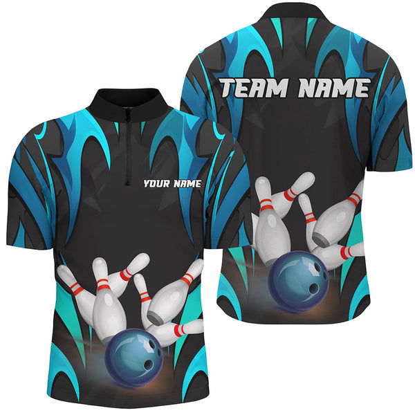 Black And Blue Customize Bowling Shirts For Men Team Jerseys  Gifts For Bowlers IPHW7107