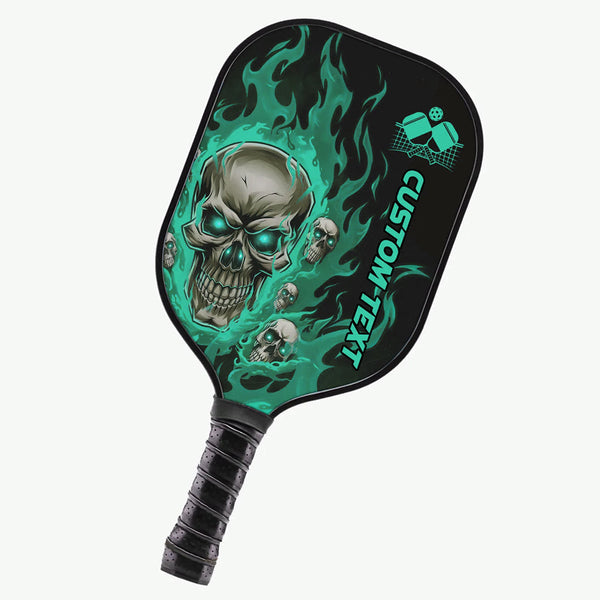 Black And Green Flame Skull Customized Pickleball Paddle With Names, Team Pickleball Paddles Halloween Gifts IPHW7480