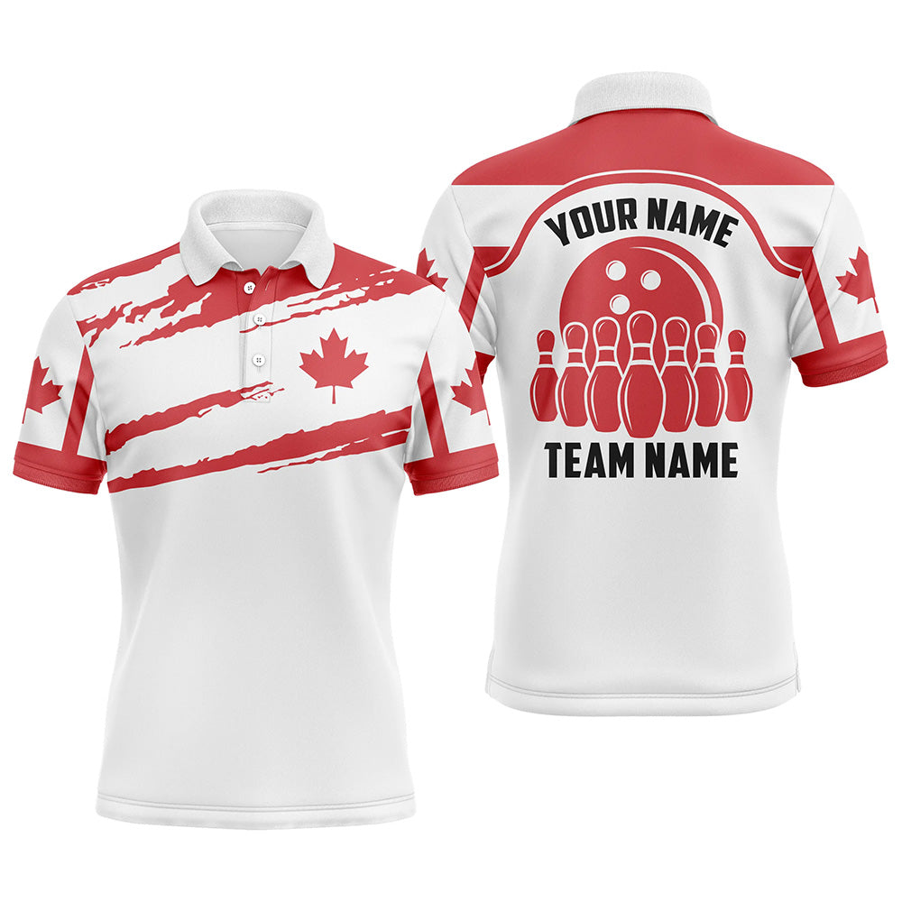 Canada Bowling Polo Shirts For Men, Custom Canadian Flag Bowling Team Jersey Bowler Outfit IPHW5259