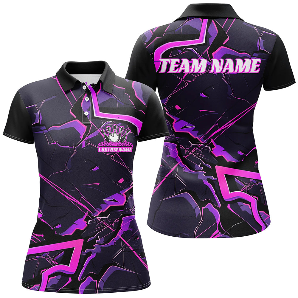 Pink And Purple Custom Bowling Team Shirts For Women, Bowling Tournament Outfits IPHW6470