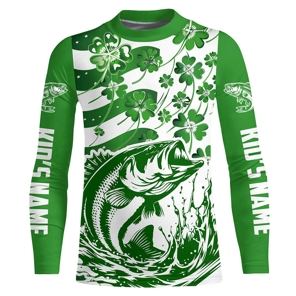 Custom St Patrick'S Day American Flag Bass Fishing Shirts, Shamrock Flag Bass Fishing Jerseys IPHW5895