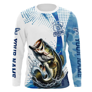 Custom Bass Long Sleeve Fishing Shirts, Bass Fishing Tournament Shirts | Blue Camo IPHW6832