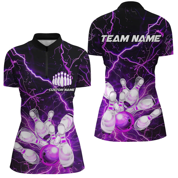 Purple Thunder Lightning Custom Strike Ladies Bowling Team Shirts, Ladies Bowling Jerseys IPHW6175